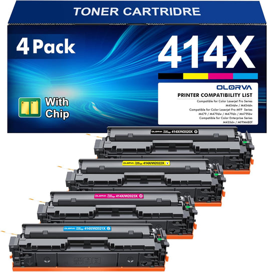 414X Toner Cartridges 4 Pack High Yield (with Chip) Compatible Replacement for HP 414X 414A for HP Color Laserj Pro MFP M479fdw M479fdn M454dw M454dn M479dw Printer | W2020X W2021X W2022X W2023X