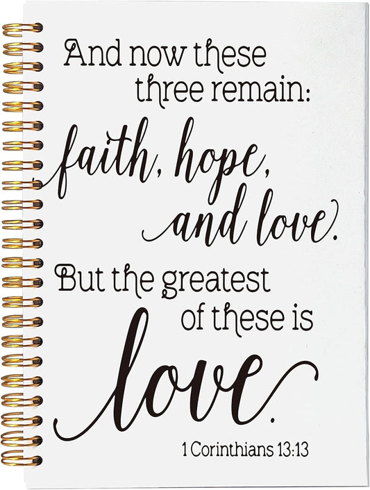 VNWEK Christian Bible Scripture 1 Corinthians 13:13 and Now These Three Remains Spiral Notebook Journal 5.5 x 8.3 inches,Christian Themed Lined Hardcover Spiral Notebook,Gifts for Women Teens Girls
