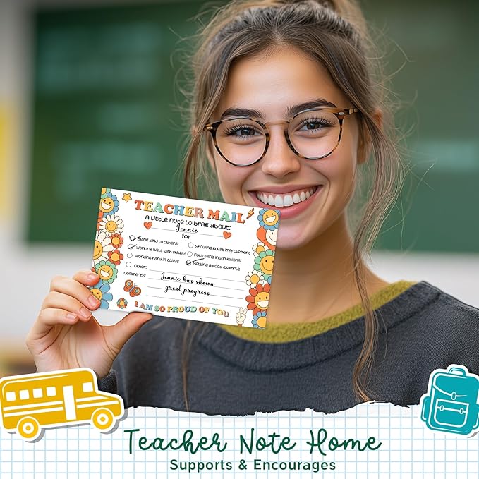 LOVEDMORE Groovy Teacher Mail Incentives Cards for Elementary Students, Classroom Rewards Cards for Teachers