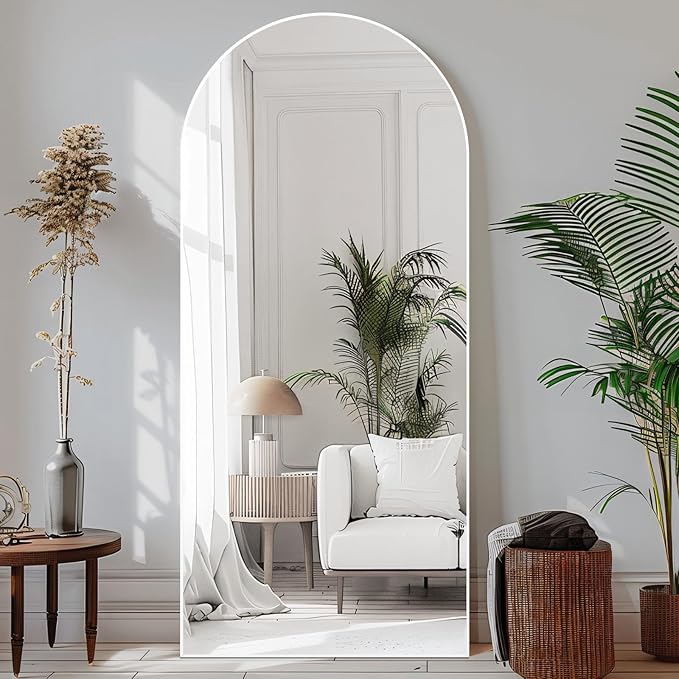 MELOMOIR 76"x34" Arched Oversized Mirror Full Length, Free Standing Leaning or Hanging, Thin Aluminum Frame, Tempered Glass, Suitable for Living Room Bedroom Cloakroom Hallway Home Gym, White