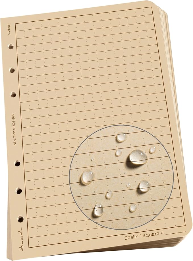 Rite In The Rain All-Weather Loose Leaf Paper, 4 5/8" x 7", 32# Tan, Universal Pattern, 100 Sheet Pack (No. 982T), 7 x 4.625 x 0.625