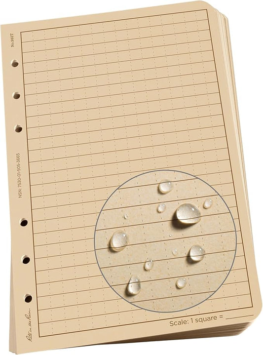 Rite In The Rain All-Weather Loose Leaf Paper, 4 5/8" x 7", 32# Tan, Universal Pattern, 100 Sheet Pack (No. 982T), 7 x 4.625 x 0.625