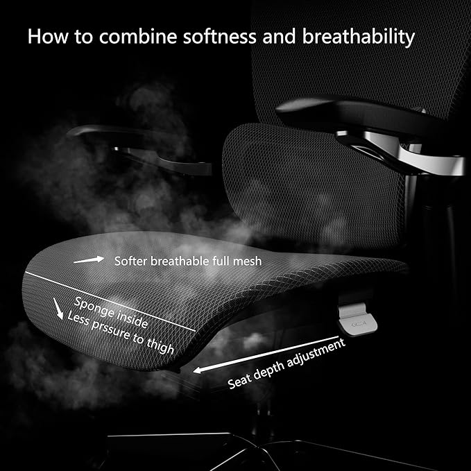 Ergonomic Office Chair, Mesh Home Office Desk Chair with Adjustable Lumbar Support, Gaming Chair with Headrest, 5D Armrest,90-130°Tilt, BIFMA Certified, Model Zen (Grey)