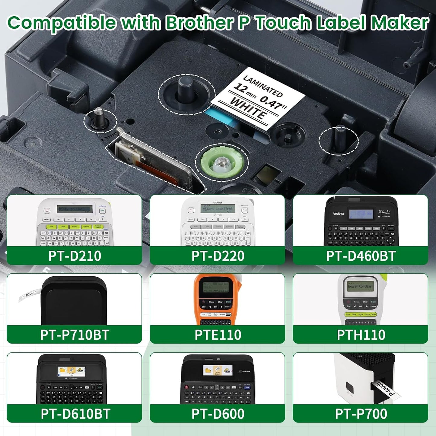 Label Maker Tape Replace for Brother P Touch Label Tape TZe-231 12mm 0.47 Laminated White TZe TZ 231 Refills Replacement for Brother Label Maker PTouch PTH-110 111 D220 D210 D410,8 pk