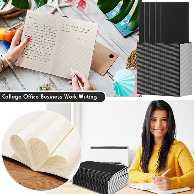 Handepo 100 Pack Composition Notebooks Ruled Lined Kraft Notebooks Bulk Soft Cover Journals Travel Diary Memo for Students Classroom Office Supplies(A5,Black)