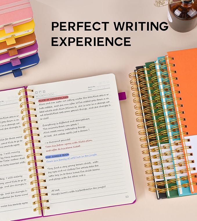 Large Spiral Notebook Journal for Women Men - 300 Numbered Lined Pages, College Ruled,B5 Hardcover Spiral Bound Notebook for School, Work, Note Taking, Writing, Leather Spiral Journal 7"x10"