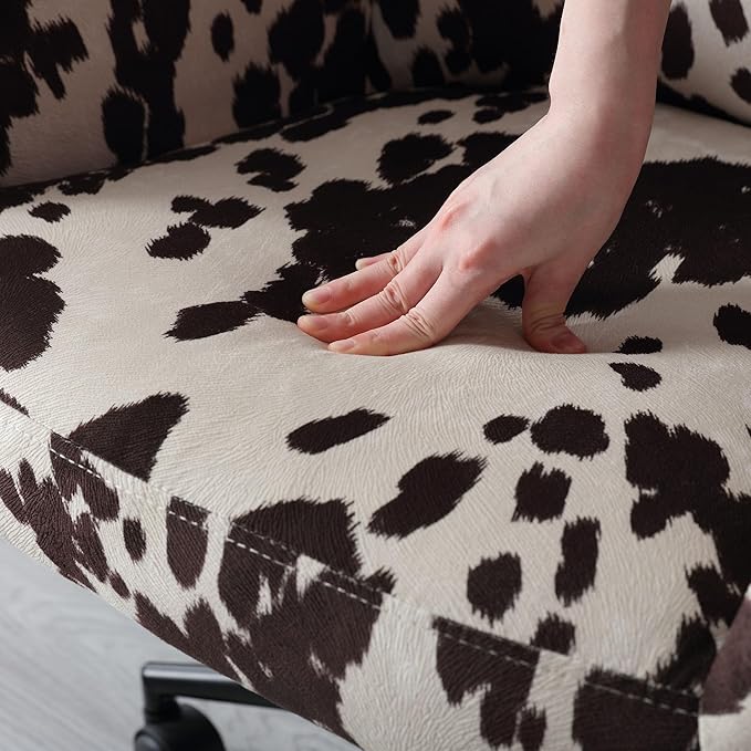 VESCASA Adjustable Home Office Desk Chair with Comfy Back, Linen 360 Swivel Upholstered Task Armchair with Wheels for Teens Bedroom/Living Room, Cowhide Print