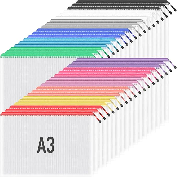 Umriox Mesh Zipper Pouch, 16.9x12.4 in (12 Colors, 36 Packs), Zipper Bags, Board Game Storage Bags, Clear Zipper Pouches for Puzzles, Games, Cross Stitch Projects and Classroom Supplies