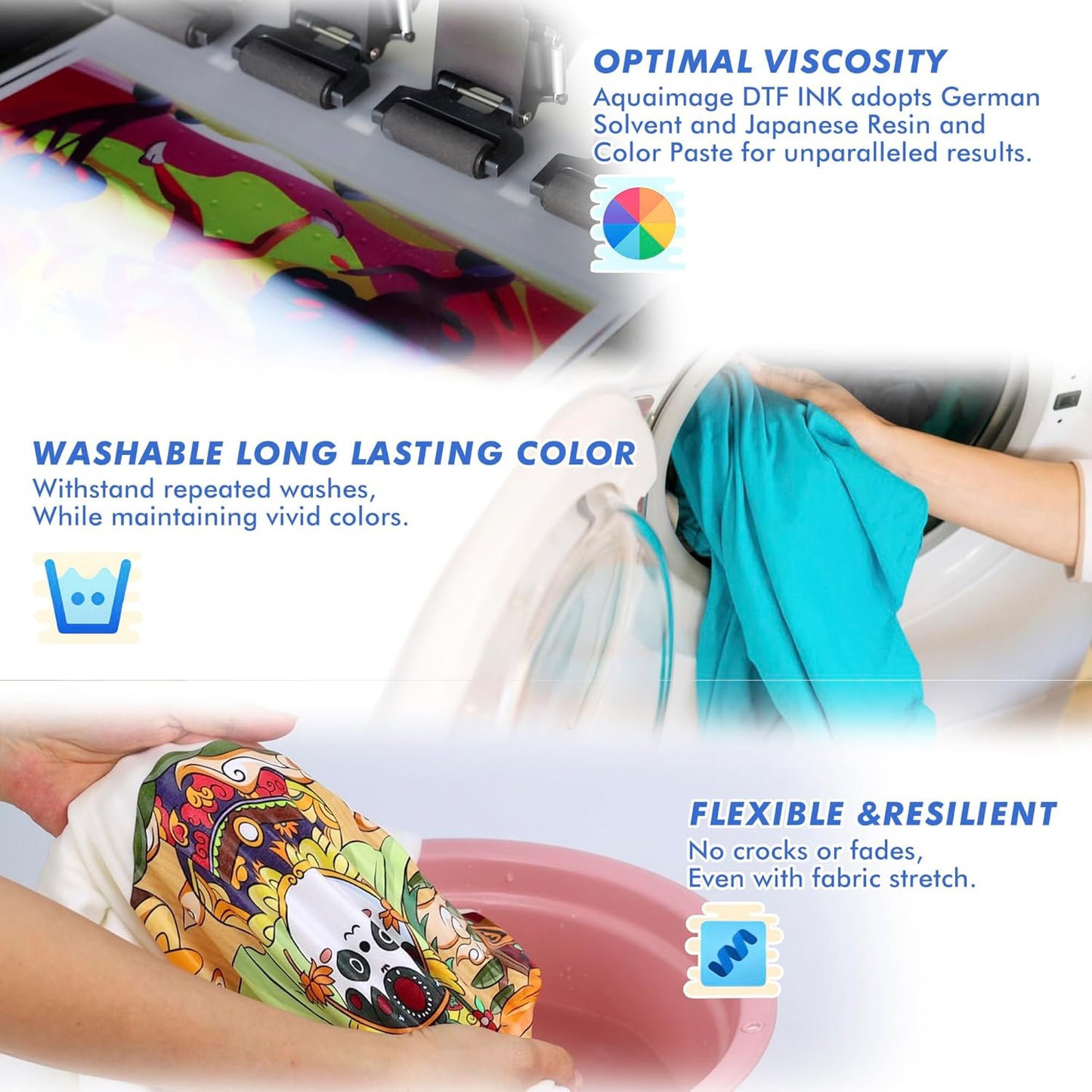 Premium DTF Ink 6000 ml, DTF Transfer Ink for PET Film, Refill Ink for printheads ET-8550, XP-15000, XP600, I3200, L1800, Direct to Film Heat Transfer Printing, 1000ml x 6 (2W+BKCMY)