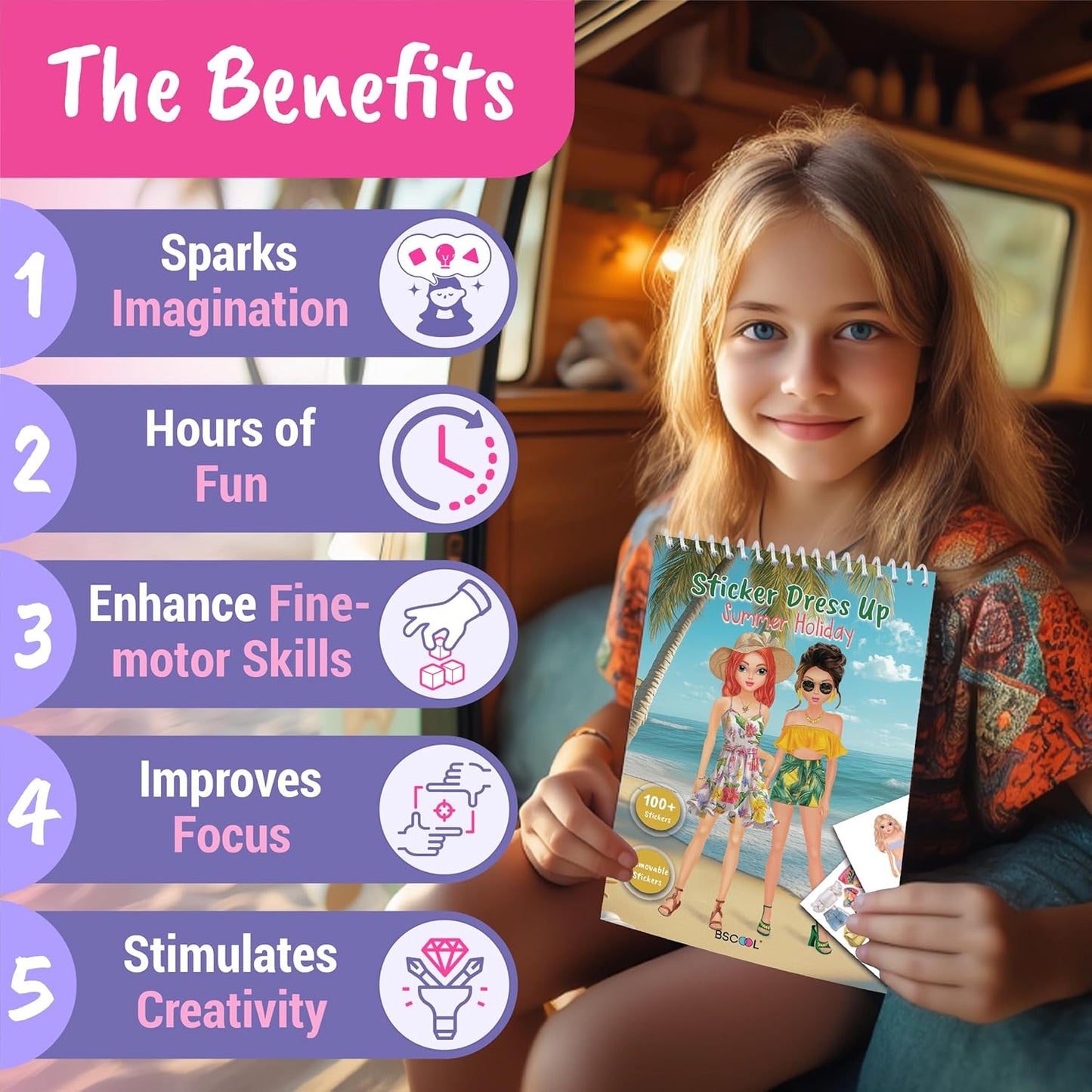 Sticker Dress Up Summer Holiday Theme - Sticker Activity Book for Kids. Learn Girls Fashion Design with Stickers and Guides for Kids 5 and Up. Dress Up Games