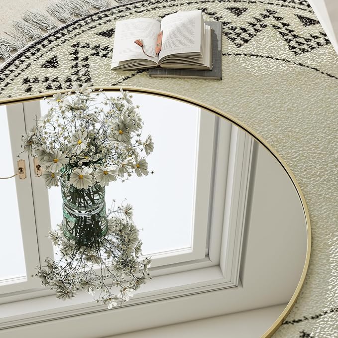 GLSLAND-30x71 inch Wall Mount Arched Full Length Mirror-Aluminum Alloy Frame High Definition-Full Body Mirror for Bedroom or Living Room,Gold