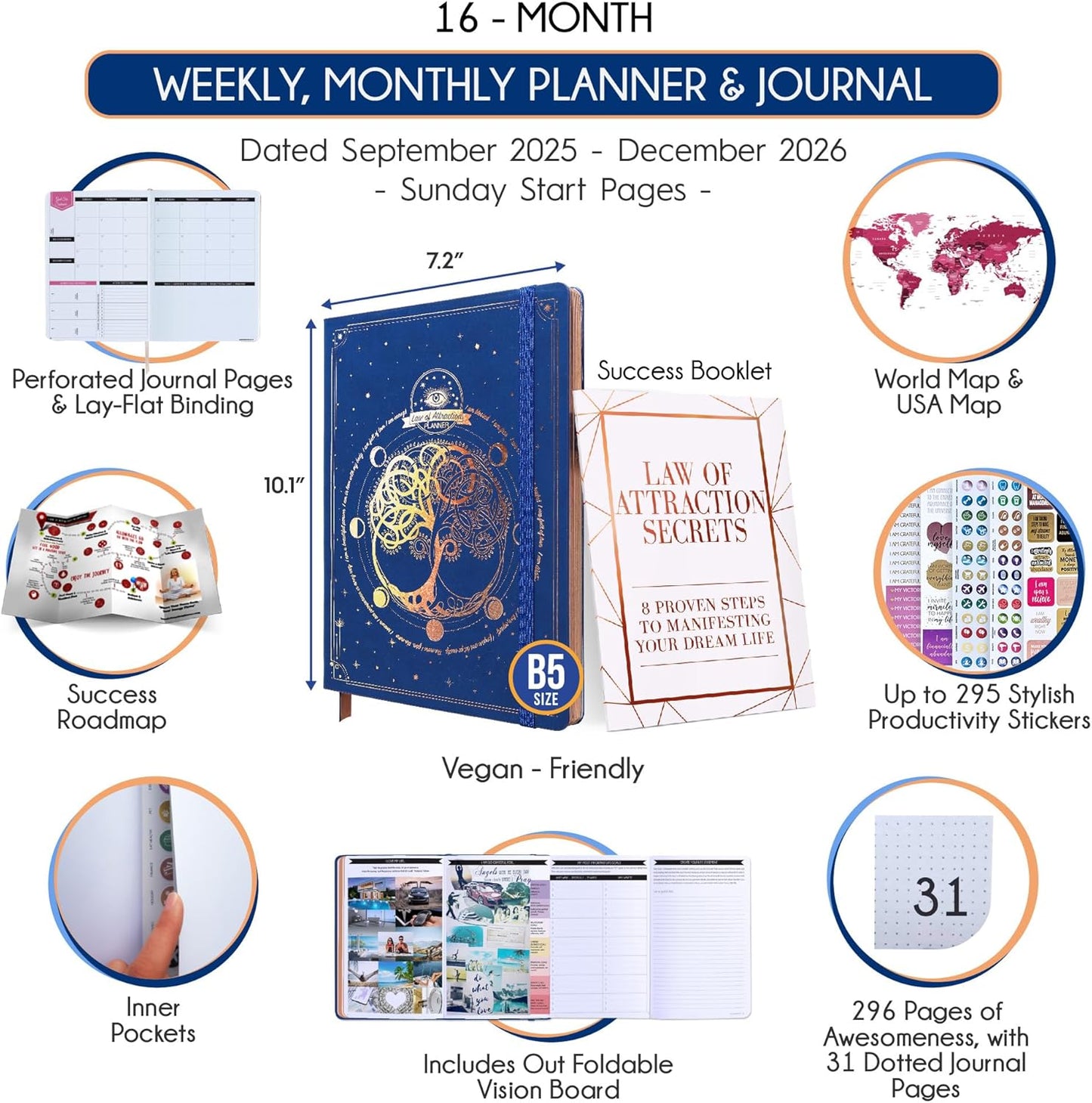 2025-2026 Planner Weekly and Monthly | 16-Month Life Planner to Increase Focus & Productivity | Reduce Overwhelm & Achieve Your Biggest Goals | Include Gift Box & Stickers | Sep 2025-Dec 2026
