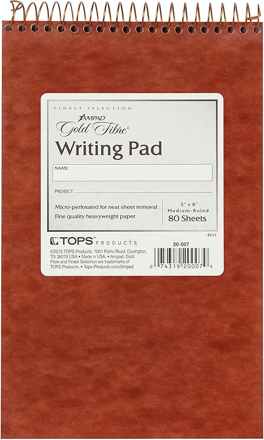 Ampad Gold Fibre Retro Writing Pad, Red Cover, White Paper, 5 x 8, Medium Rule, 80 Sheets, 1 Each (20-007)