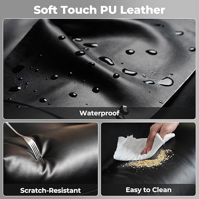 ovios Ergonomic Home Office Chair, Mid-Century Modern Faux Leather Chairs with Thickened Cushions, Comfy High Back Swivel Rolling Executive Computer Armchair (Black, PU Leather)