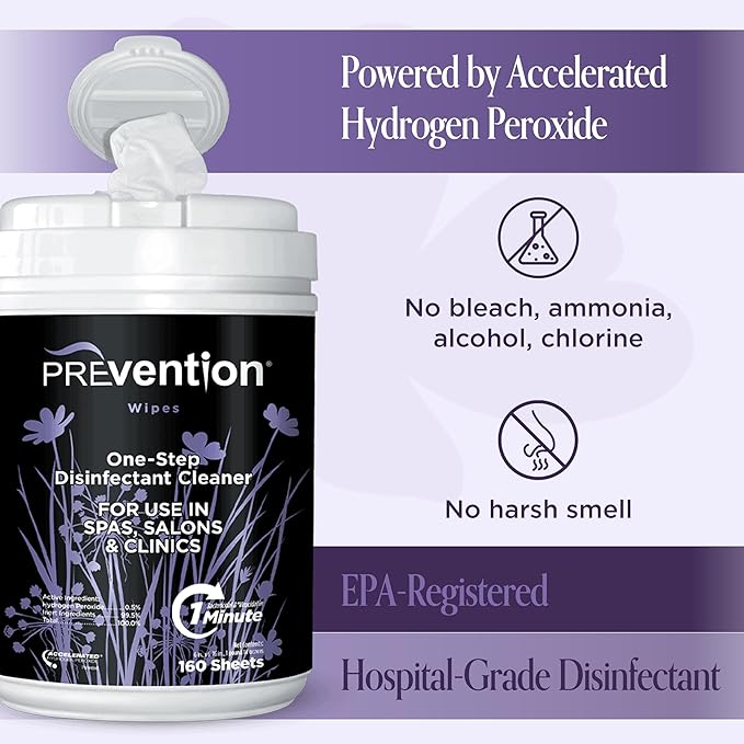 Prevention All Purpose Disinfectant Wipes – Cleaning Wipes Canister, Bulk Cleaner Towelettes for Salons, Spas, Clinics – Hospital Grade Surface Sanitizing – 160 Count per Canister (12 Pack)