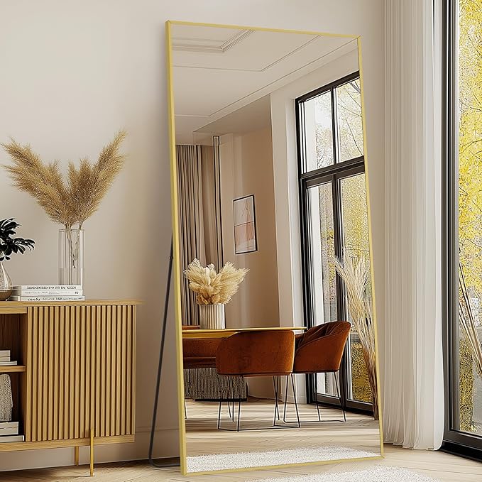 MELOMOIR 76"x34" Gold Mirror Full Length, Gold Floor Mirror for Home Gym Bedroom Living Room, Large Standing Mirror Haning or Leaning, Shatterproof Tempered Glass