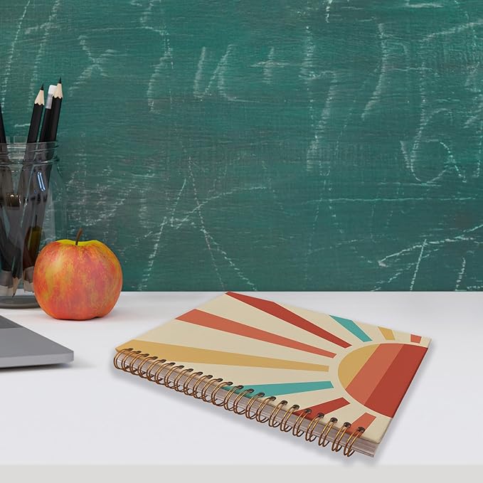 VNWEK Retro Groovy Boho Notebook - Boho Journal, Boho Gifts for Women, Boho Office Supplies, Vintage Boho Sun Sunshine Spiral Notebook 5.5x8.3,Writing Notebooks