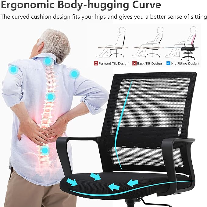 PayLessHere Drafting Chair Computer Standing Desk Chair Tall Office Chair with Lumbar Support Adjustable Foot Ring for Mesh Ergonomic Mid-Back Desk Chair (Black)