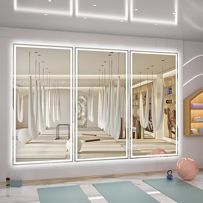 Hasipu Full Length Mirror with Lights, 79" x 36" LED Lighted Floor Standing Mirror, Full Body Dressing Hanging Mounted Mirrors, Dimmable, Tempered Glass, Safe to Use, Square White