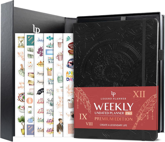 Legend Planner PRO Premium – Large Undated Weekly, Monthly & Budget Planner with Habit Tracker – Life Organizer for Time & Task Management, Goal Setting & Productivity – A4 Size (Black, New Cover)