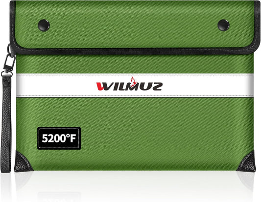 Upgraded Fireproof Document Bag 5200°F Heat Insulated,11"x7.7"Waterproof Fireproof Money Bag with Water-resistant Zipper,Fireproof Envelopes for Documents,Cash,Valuables(Green)