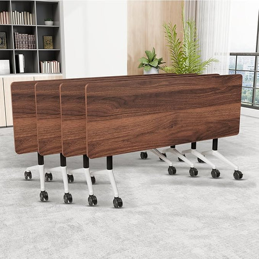 Folding Conference Room Table, Modern Conference Tables with Wheels, Large Rectangular Mobile Training Tables for Office Classroom, Foldable Modular Boardroom Seminar Table (4pack L55.1in)