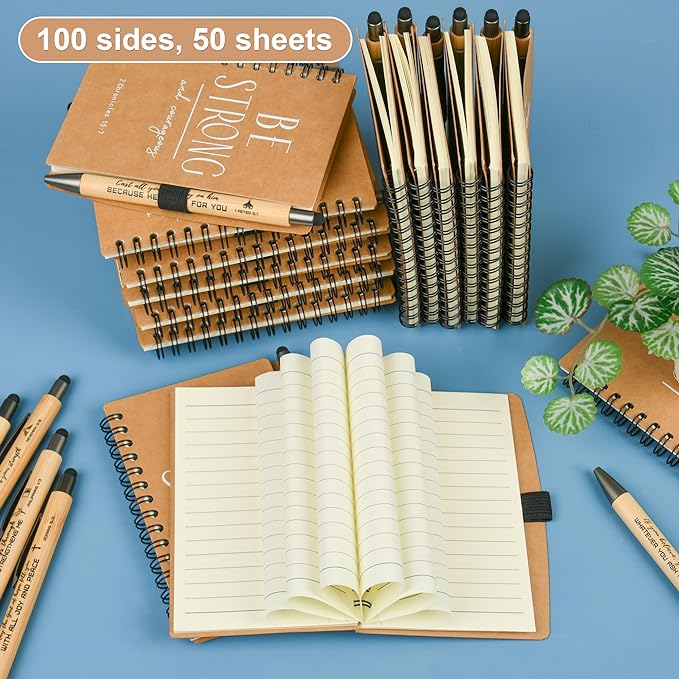INSADA Christian Prayer Journal Spiral Notebooks Bulk with Pens - Small Notepads (4.13”x5.43”) - Easter Gifts for Women men,Church Members & Bible Study Groups (30 sets Brown)