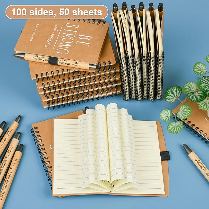INSADA Christian Prayer Journal Spiral Notebooks Bulk with Pens - Small Notepads (4.13”x5.43”) - Easter Gifts for Women men,Church Members & Bible Study Groups (60 sets Brown)