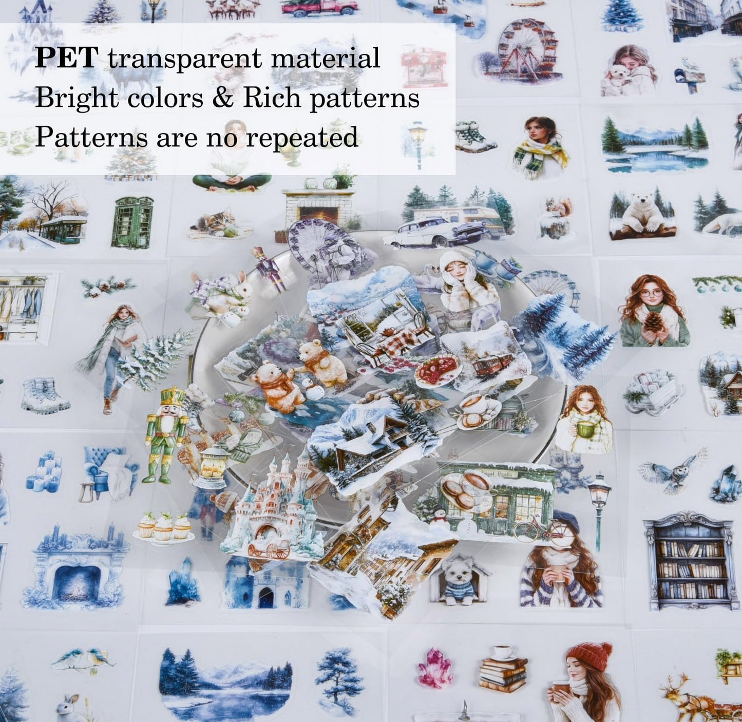 100 Sheets Retro Junk Journal Stickers - Transparent PET Decorative Girls People Flowers Stickers for Journaling Bullet Album Scrapbook Diary Planner Gift DIY Craft Laptop Phone Case