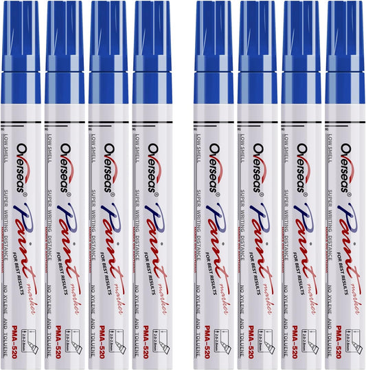 Paint Pens Paint Markers - Blue Permanent Markers 8 Pack, Oil Based Waterproof Quick Dry Medium Tip Marker Pen for Metal, Wood, Fabric, Plastic, Rock, Stone, Mugs, Canvas, Glass, Art Craft