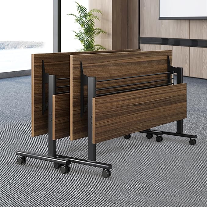 Folding Conference Table, Modern Large Conference Room Tables with Flip-Top Design, Foldable Conference Table Meeting Table with Wheels, Mobile Seminar Training Tables for Office Classroom (2, Walnut)