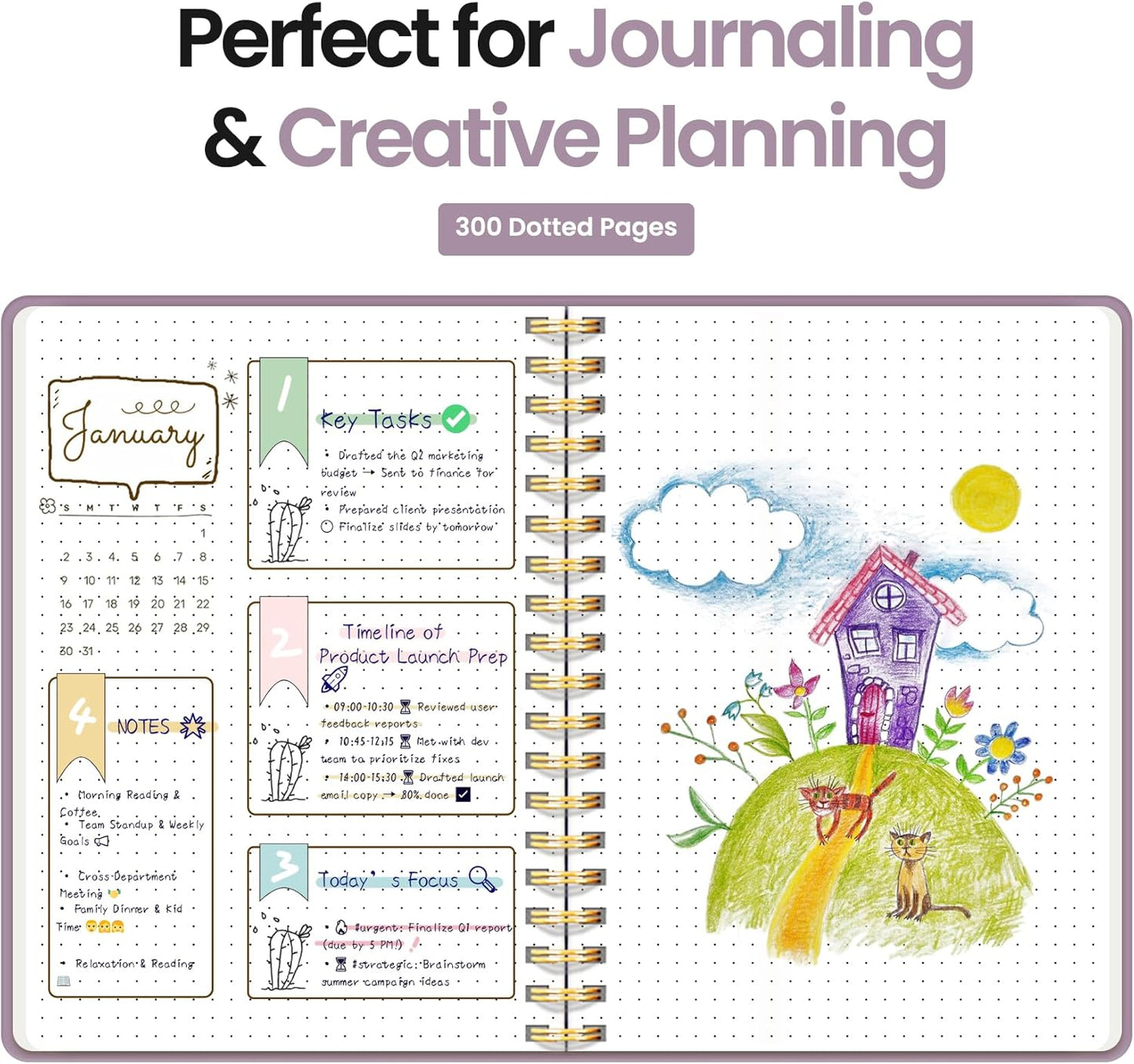 Spiral Graph Paper Notebook Journal for Work, 300 Pages, Thick B5 (7.1"x10") Grid Journals for Women & Writing, Hardcover Notebook for Note Taking, Perfect for Work School Note Taking Business, Purple