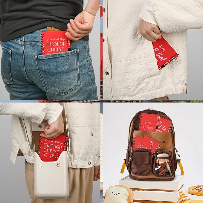 INSADA Christian Prayer Journal Spiral Red Notebooks Bulk with Pens- Small Notepads (4.13”x5.43”) - Mother's Day Gifts for Women, Church Members & Bible Study Groups (30 Sets Red)