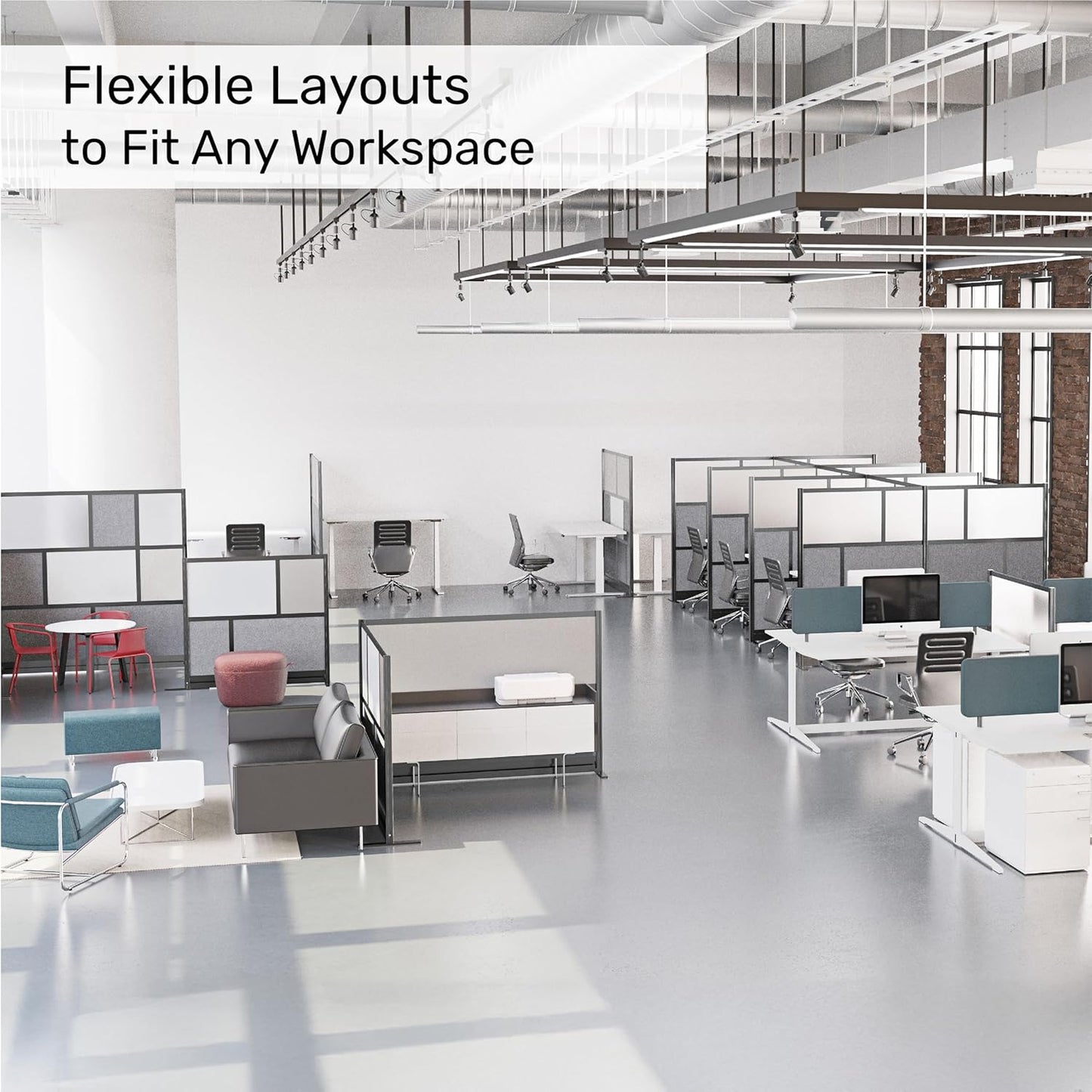 Workflow Modular Wall | Room Divider with Whiteboard, Sound-Dampening, & Frosted Acrylic Panels | Expandable Office Partition for Privacy & Productivity (53" x 48")