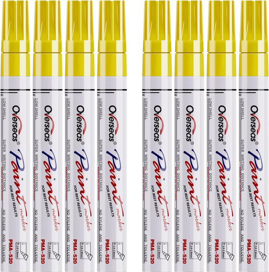 Paint Pens Paint Markers - Yellow Permanent Markers 8 Pack, Oil Based Waterproof Quick Dry Medium Tip Marker Pen for Metal, Wood, Fabric, Plastic, Rock, Stone, Mugs, Canvas, Glass, Art Craft
