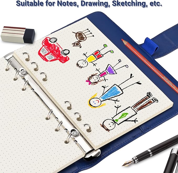 A6 Dot-Ruled Refill Paper, 100gsm Thick Beige No-Bleed Sheets (80-Pack), Pre-Punched – Fits A6 6-Ring Binders for Office, School & Teachers