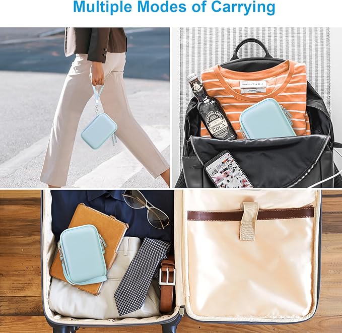 Canboc Case for Memoking/Ponek/Phomemo/Omezizy/Memoqueen T02 Mini Printer Sticker Printer/Phomemo M02 Printer, T02 Portable Thermal Printer Box for Thermal Paper, USB Cable, Blue (Case Only)