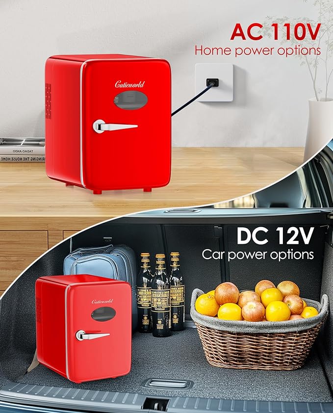 Skincare Fridge - 4L Mini Fridge for Bedroom, Office and Car, for Refrigerating Makeup, Skincare and Food, Cooler and Warmer, Beverage Cooler, Red