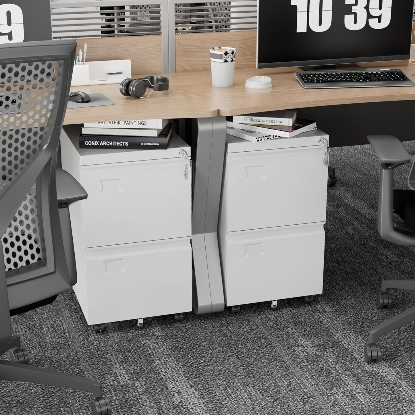 Aobabo 2 Drawer File Cabinet, Lockable Metal Filing Cabinet with Wheels for Home Office, Legal/Letter Size, Required Assembled,White