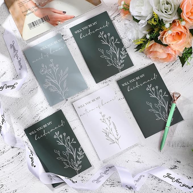 Spakon 16 Pcs Will You Be My Bridesmaid Cards with Envelopes Watercolor Greenery Floral Bridal Proposal Maid of Honor Matron of Honor Invited Favor for Bridal Shower Wedding (Leaves, Flowers)