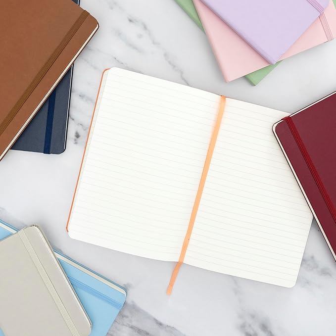 PAPERAGE Lined Journal Notebook, 3 Pack, (Cognac, Dark Green, Navy), 160 Pages, Medium 5.6 in x 8 in - 100 GSM Thick Paper – Hardcover Journaling Notebook for Work, School & Note Taking