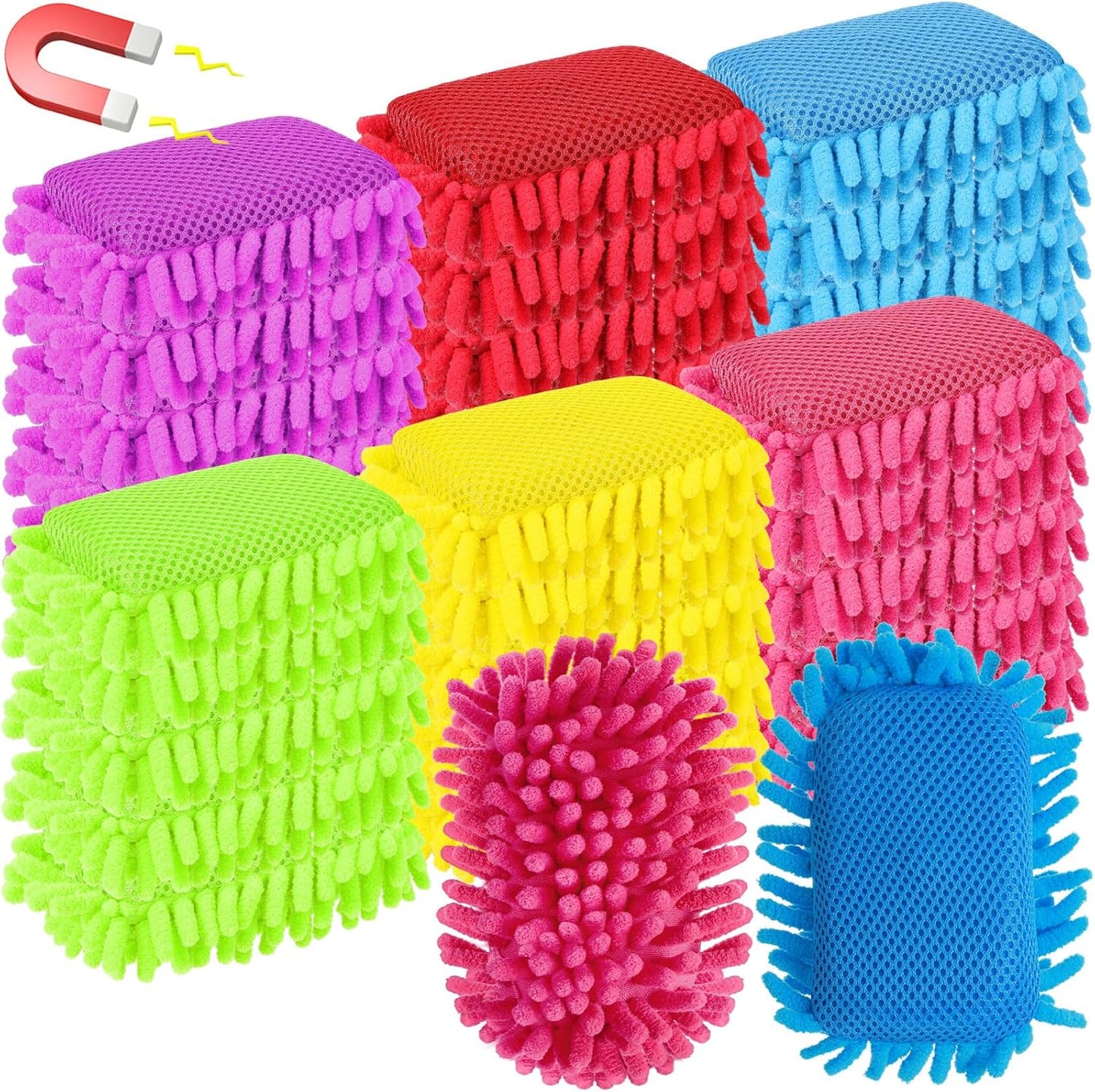 Sherr 30 Pcs Microfiber Shag Dry Erasers Bulk Magnetic Whiteboard Eraser Washable Colorful Chalk Board Eraser Markers Chalk Home School Classroom Office Supplies(Vivid Color)