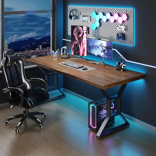 Solid Wood Computer Desk 55-inch Large Office Desk Home Simple Modern Long Study Writing Desk Dining Table for Home Office