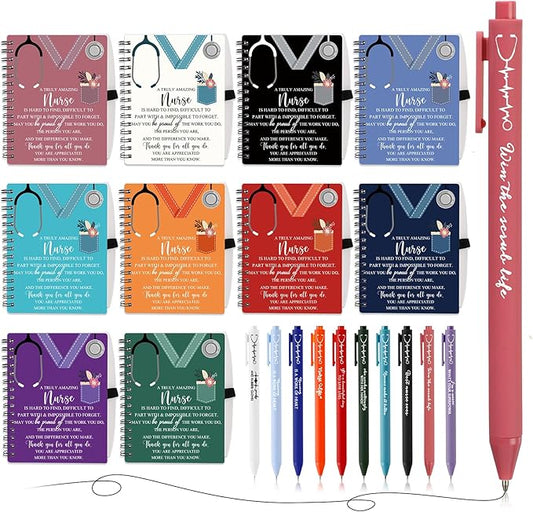 Jetec 10 Sets 2025 Nurse Appreciation Gift Thank You Gifts for Medical Nursing Assistants Inspirational Spiral Notebook Journal with Sticky Note Notepad Ballpoint Pen Bulk for Nurse Coworker Doctor