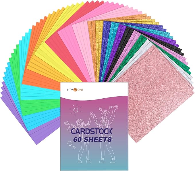 60 Sheets HTVRONT Colored Cardstock Paper Bundle, 20 Colors Glitter Cardstock and Colored Card Stock 8.5 x 11in, Thick Glitter Cards for Cricut Machine, Christmas Birthday Wedding Party Decoration