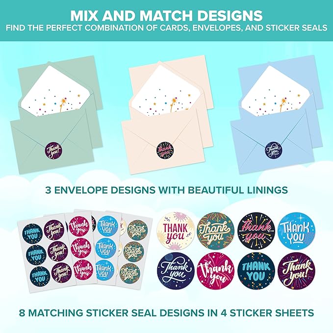 Decorably 24 Pack 6x4in Employee Appreciation Cards with Envelopes and Stickers, 8 Festive Designs Employee Thank You Cards, Blank Inside - Recognition, Promotion, Work Anniversary