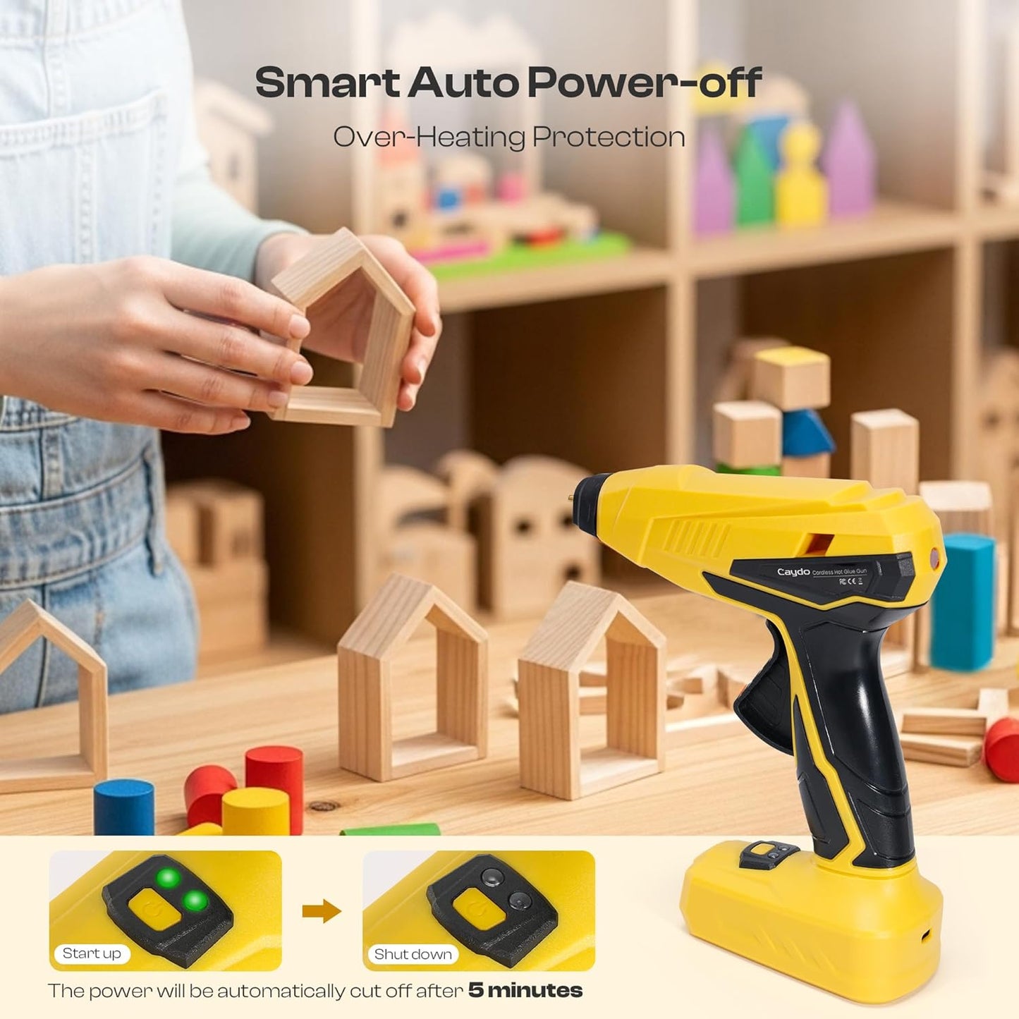 Caydo Cordless Hot Glue Gun, Portable Glue Gun, 2200mAh Type-C Rechargeable and Fast Heating, Heat Glue Gun Kit with 10PCS Glue Sticks for DIY Arts, Home Repairs, Crafting and Gift Making