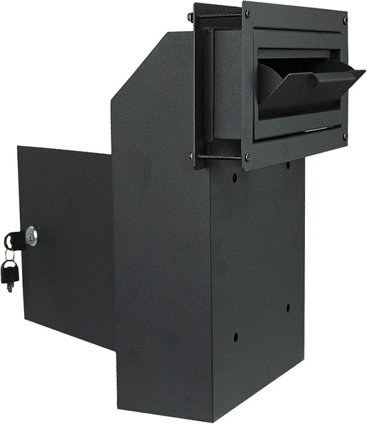 Pochar Door Drop Box for Mail, Rent, Deposit, and Night Key - Through The Door Locking Steel Mailbox with Rear Access (Black)