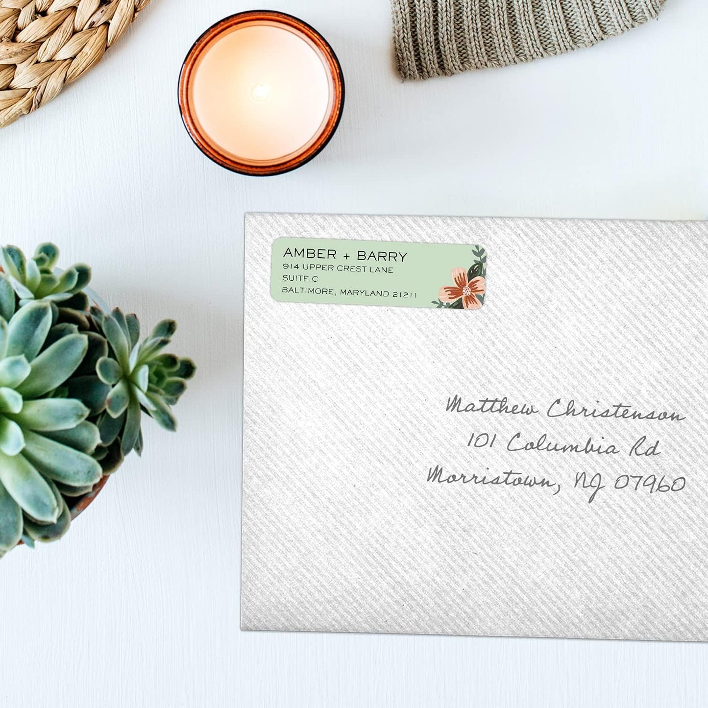 Mint and Pink Floral Rolled Address Labels/Roll of 500 Personalized Return Address Labels/Designer Return Address Stickers in Elegant Plastic Dispenser