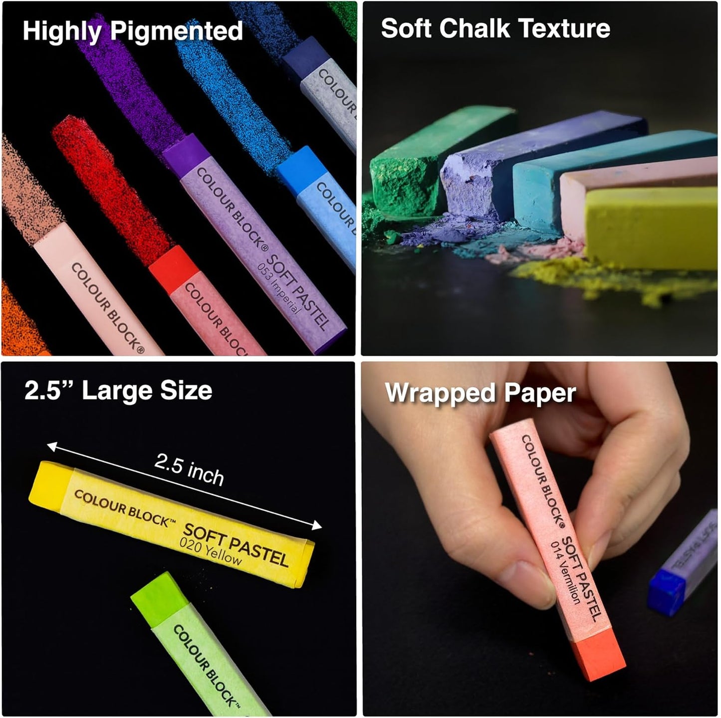 COLOUR BLOCK 80pc Soft Pastels for Artists I Color Chalk Pastels Set, Coloring Charcoal Sticks, Drawing Art Supplies for Adults, Beginners, Kids
